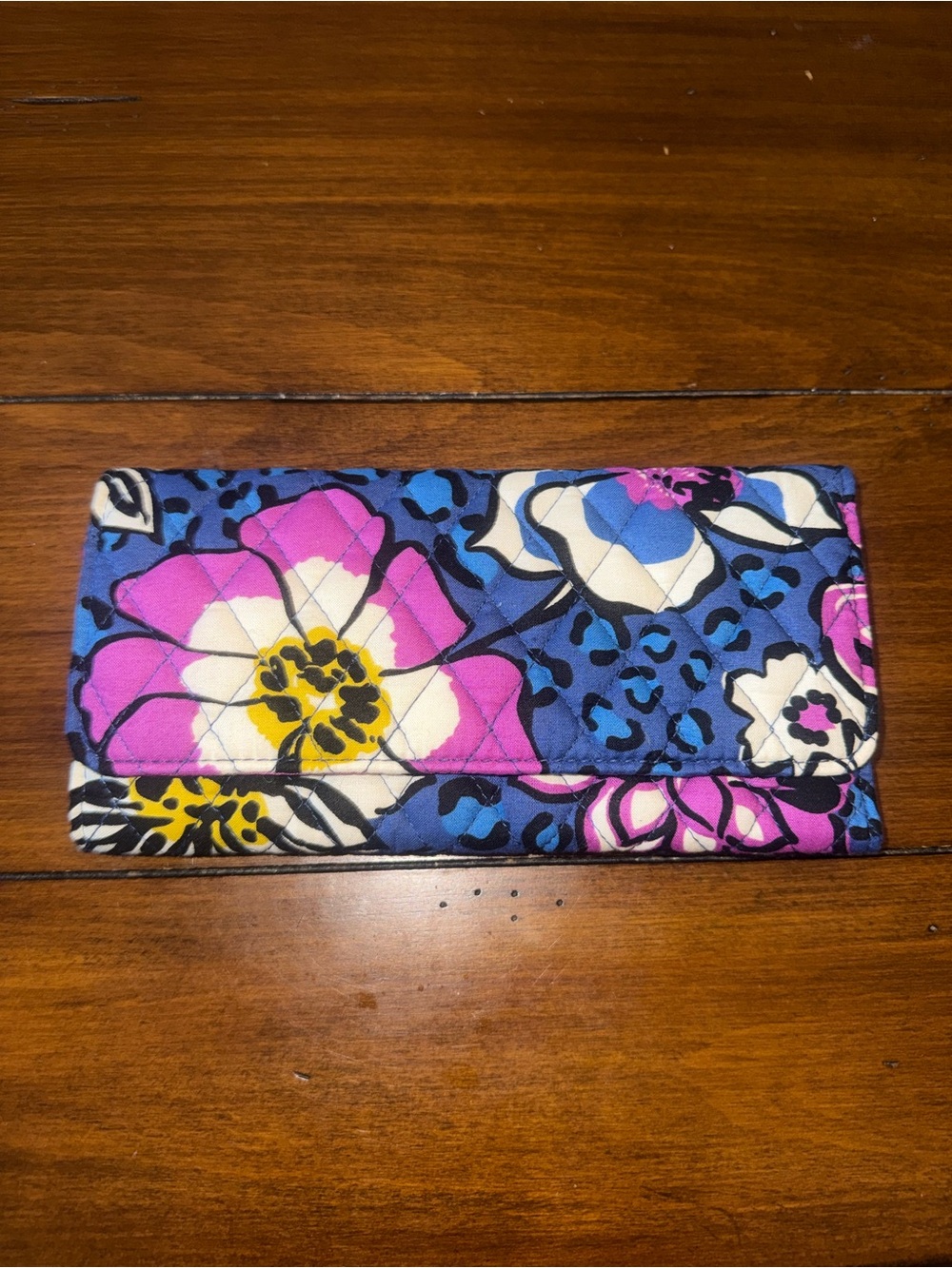 Vera Bradley Quilted Floral Foldover Wallet in Blue, Pink, White & Yellow
